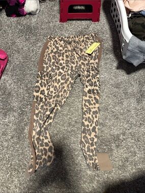 NWT leopard Print Cargo Joggers for Kids - Brown